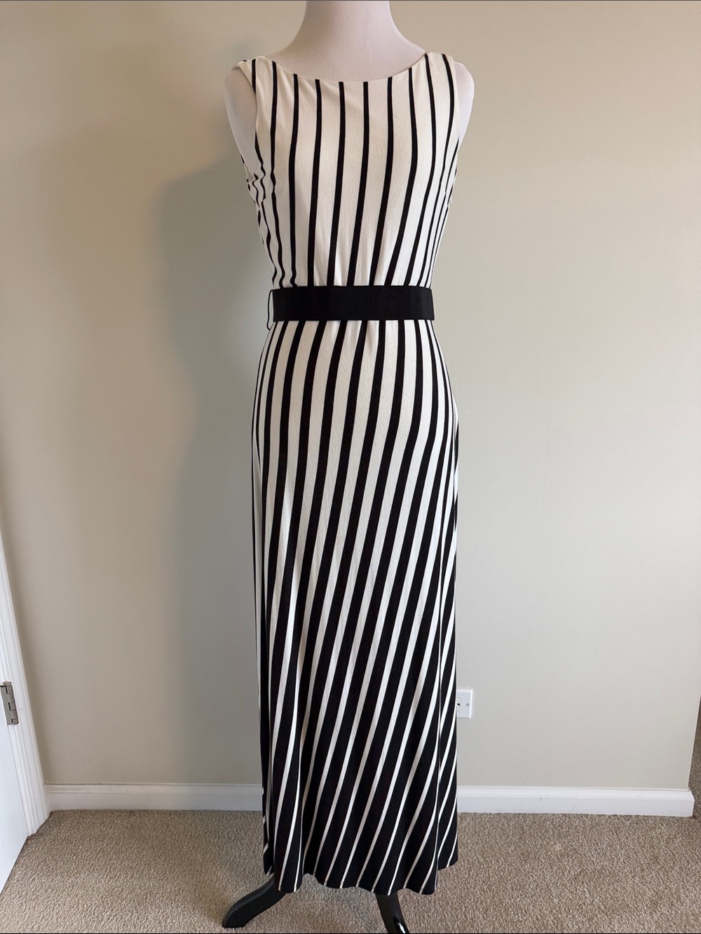 Ann Taylor Black and White Striped Maxi Dress